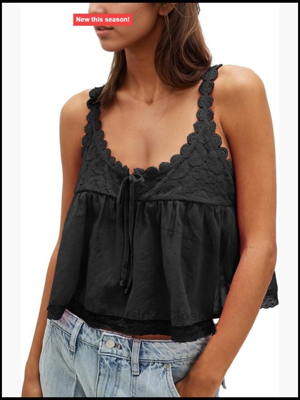 Women's Boho Lace Tank Top Cropped Babydoll Sleeveless Cotton Summer Beach